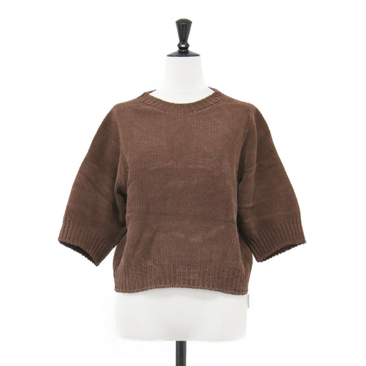 25秋冬 SCARLET ニット プルオーバー / ショート丈 クルーネック 五分袖 モールヤーン