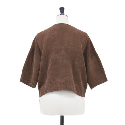 25秋冬 SCARLET ニット プルオーバー / ショート丈 クルーネック 五分袖 モールヤーン