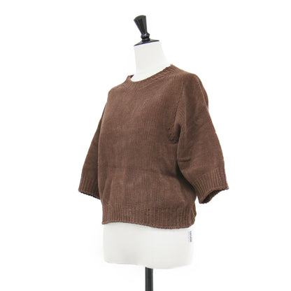 25秋冬 SCARLET ニット プルオーバー / ショート丈 クルーネック 五分袖 モールヤーン