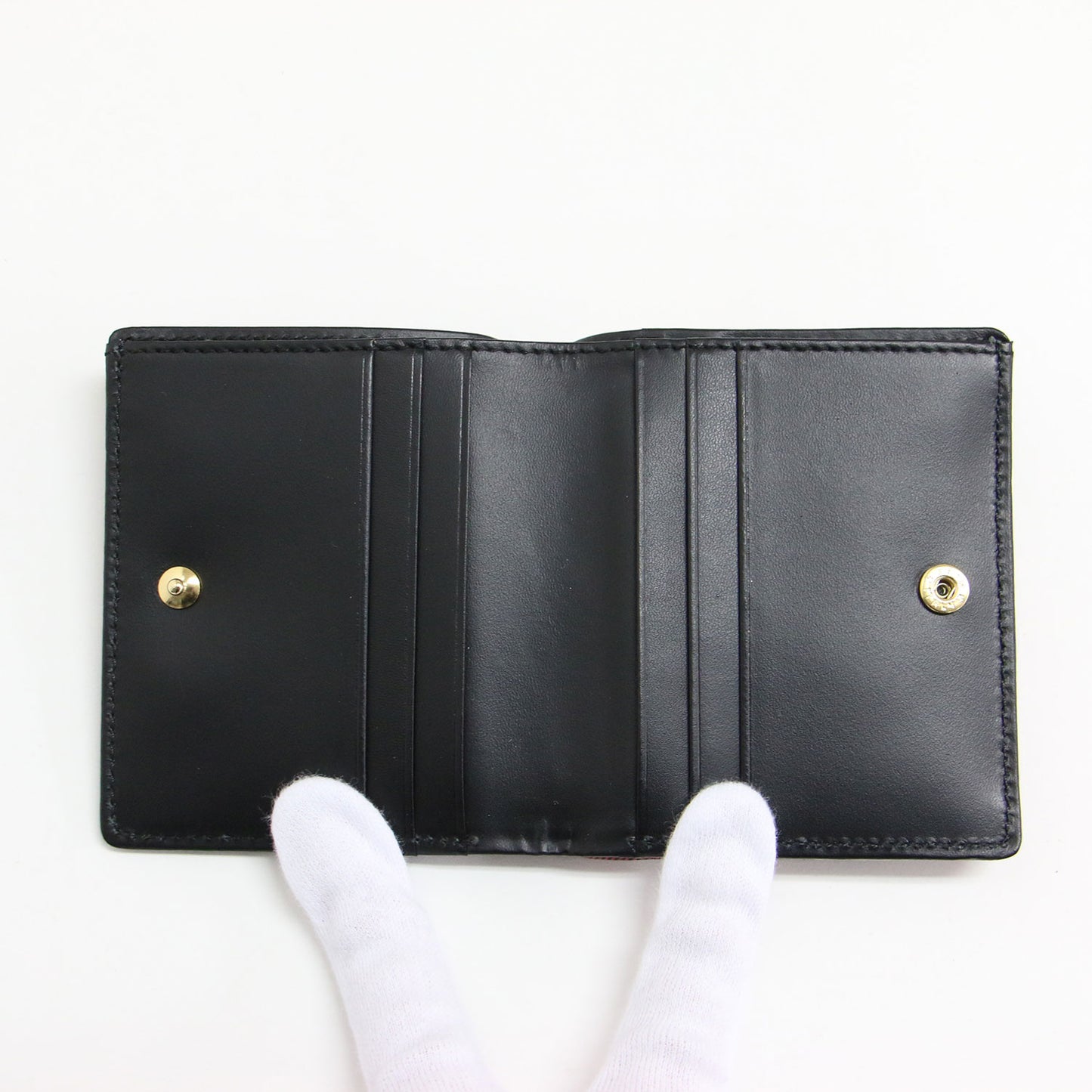 レザー チェック 二つ折り財布 / ミニウォレット スナップボタン ボックス型 ロゴ 短財布