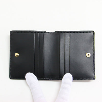 レザー チェック 二つ折り財布 / ミニウォレット スナップボタン ボックス型 ロゴ 短財布