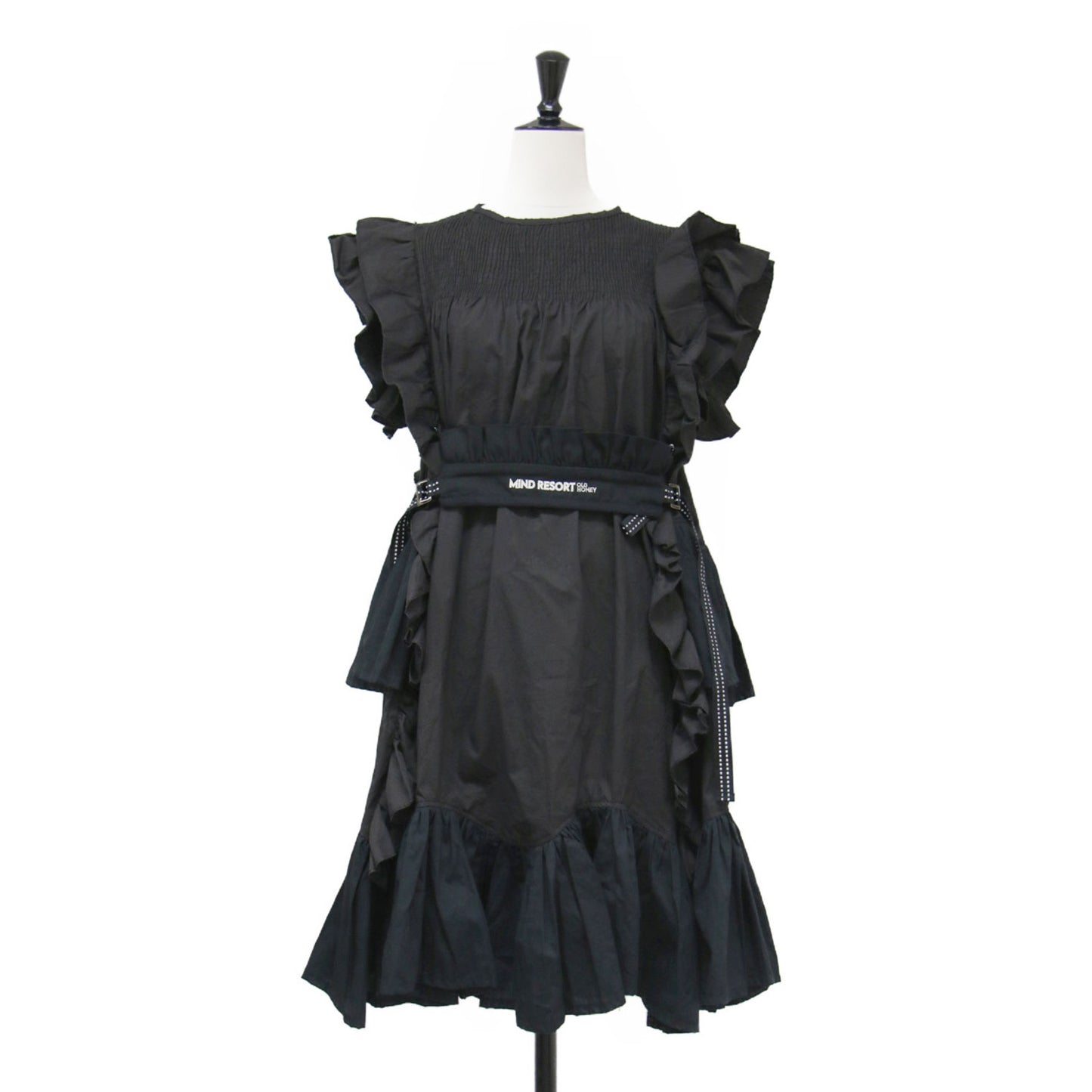 22春夏 フリルスリーブ ティアード ワンピース / 72℃ short dress ミディ丈 ギャザー ベルト ロゴ刺繍 コットン