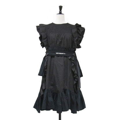 22春夏 フリルスリーブ ティアード ワンピース / 72℃ short dress ミディ丈 ギャザー ベルト ロゴ刺繍 コットン