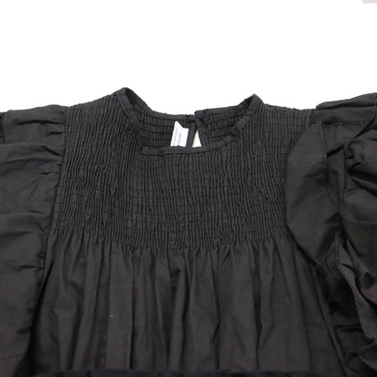 22春夏 フリルスリーブ ティアード ワンピース / 72℃ short dress ミディ丈 ギャザー ベルト ロゴ刺繍 コットン