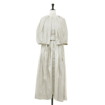 23秋冬 ケープ ロング ワンピース / Wrinkle Cape Dress コート 半袖 ベルト付き ギャザー ワッシャー加工 コットン