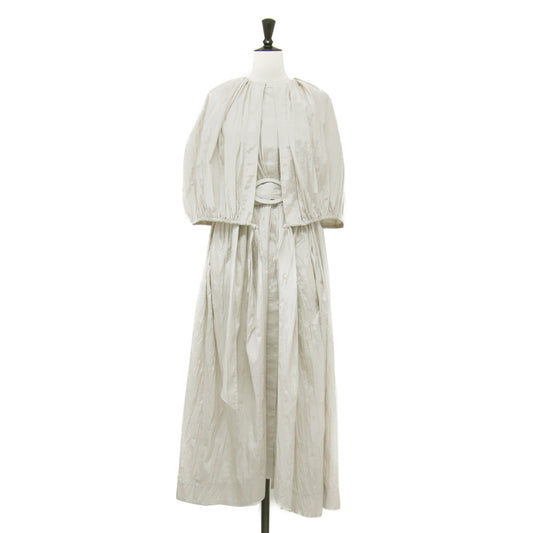 23秋冬 ケープ ロング ワンピース / Wrinkle Cape Dress コート 半袖 ベルト付き ギャザー ワッシャー加工 コットン