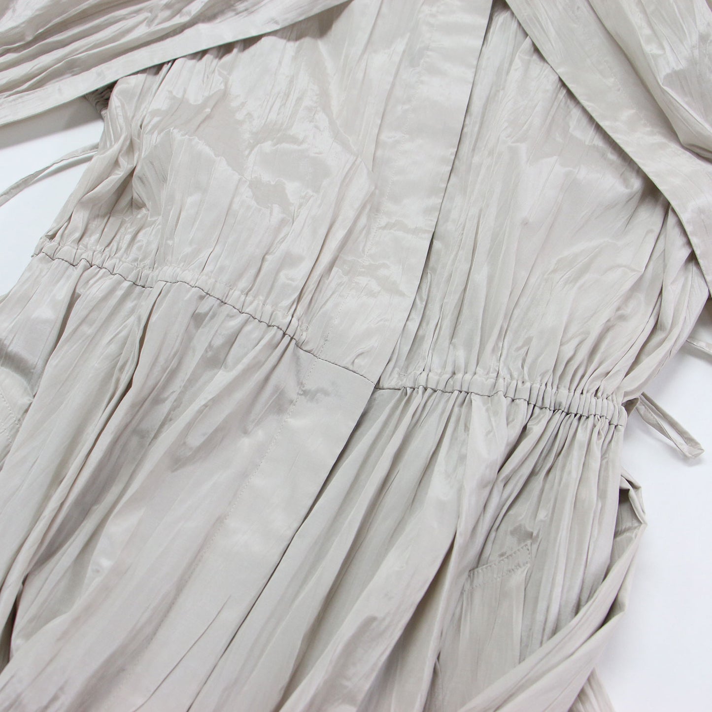 23秋冬 ケープ ロング ワンピース / Wrinkle Cape Dress コート 半袖 ベルト付き ギャザー ワッシャー加工 コットン