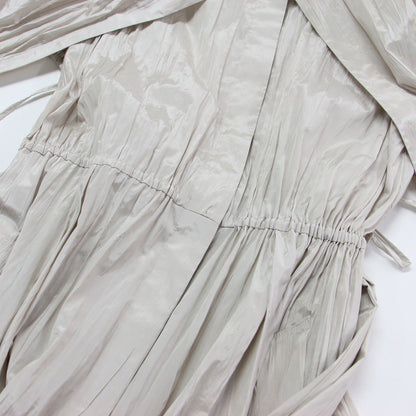 23秋冬 ケープ ロング ワンピース / Wrinkle Cape Dress コート 半袖 ベルト付き ギャザー ワッシャー加工 コットン