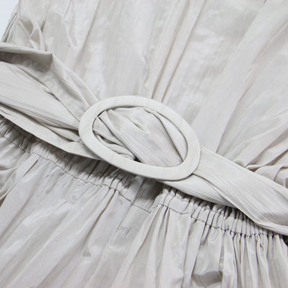 23秋冬 ケープ ロング ワンピース / Wrinkle Cape Dress コート 半袖 ベルト付き ギャザー ワッシャー加工 コットン