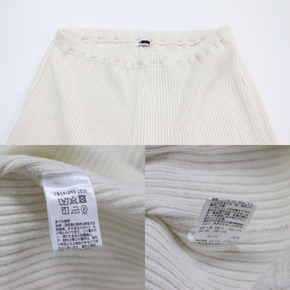 コットン リブ ニット ワンピース パンツ セット / ミディ丈 長袖 ボートネック スリム スリット