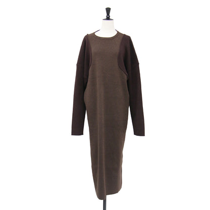 ボレロ レイヤー ワンピース / BOLERO LAYER ONE PIECE ニット ロング 長袖 Iライン ドッキング 配色 ウール