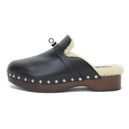 カルロッタ ムートン サンダル / CARLOTTA サボ ウッドソール バックル ボア レザー