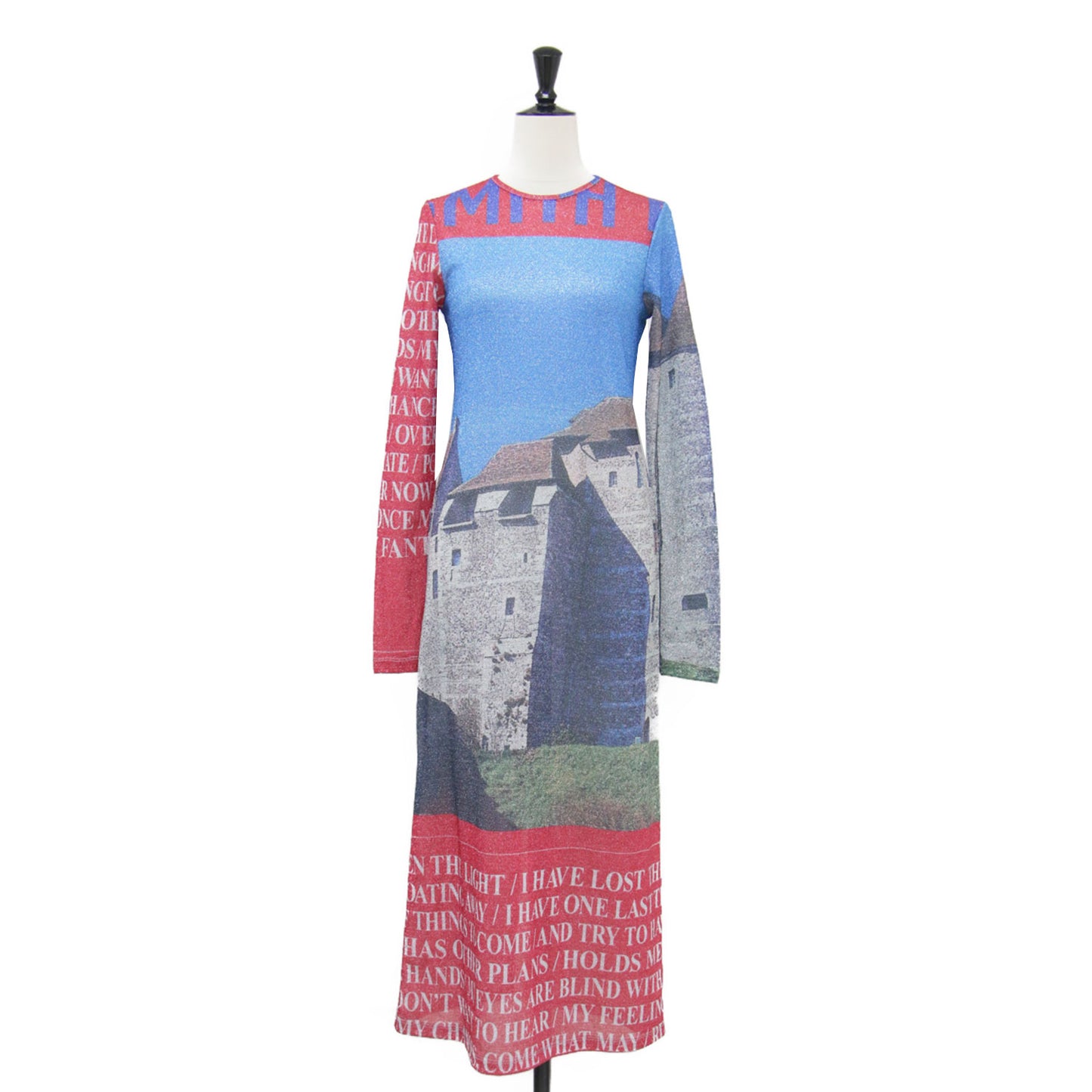 22秋冬 グラフィック グリッター ニット ワンピース / Graphic Glitter Dress ロング 長袖 タイト クルーネック 総柄