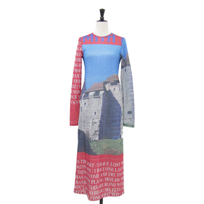 22秋冬 グラフィック グリッター ニット ワンピース / Graphic Glitter Dress ロング 長袖 タイト クルーネック 総柄