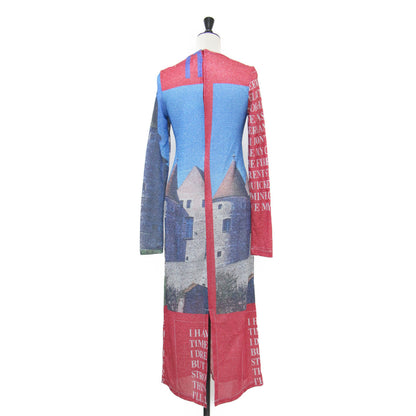 22秋冬 グラフィック グリッター ニット ワンピース / Graphic Glitter Dress ロング 長袖 タイト クルーネック 総柄