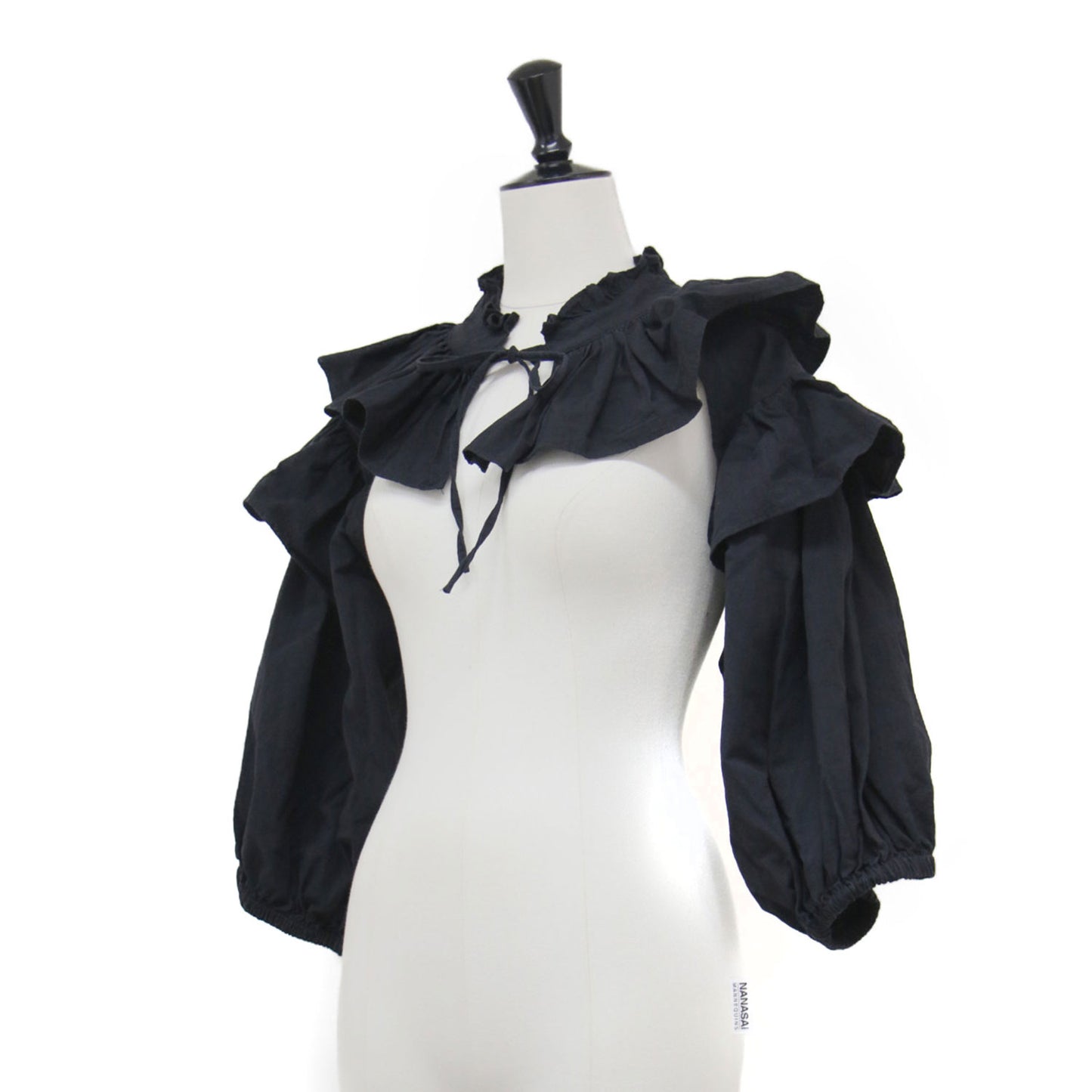 Holder blouse / つけ襟 ボレロ 七分袖 スタンドカラーフリル コットン