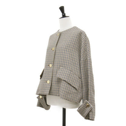 24秋冬 ハンビー ノーカラー ジャケット / HUMBIE NO COLLAR JACKET MB ショート丈 ハウンドトゥース ウール