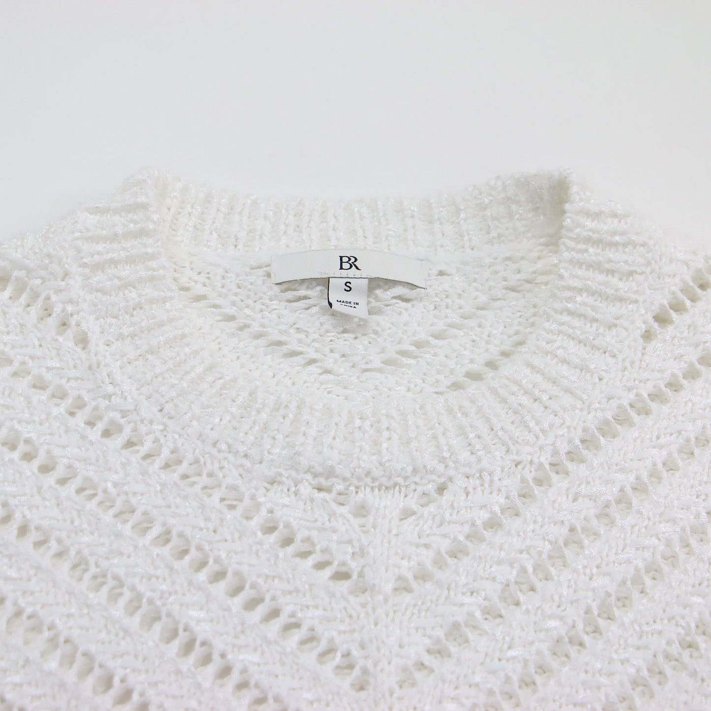 24春夏 オープンステッチ シェブロン コットン セーター / ニット プルオーバー 長袖 クルーネック 透かし編み