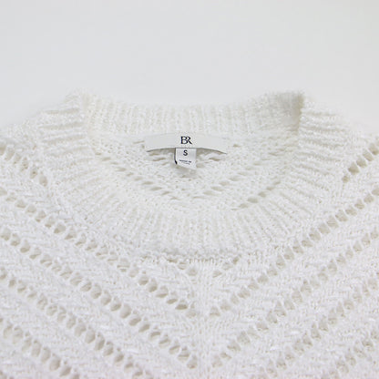 24春夏 オープンステッチ シェブロン コットン セーター / ニット プルオーバー 長袖 クルーネック 透かし編み