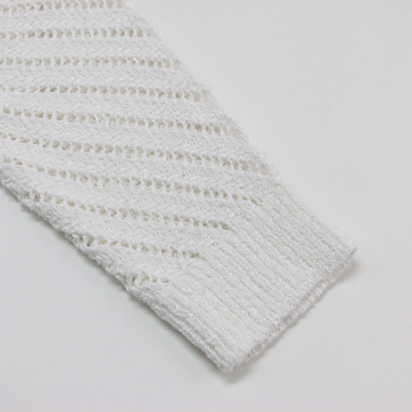 24春夏 オープンステッチ シェブロン コットン セーター / ニット プルオーバー 長袖 クルーネック 透かし編み