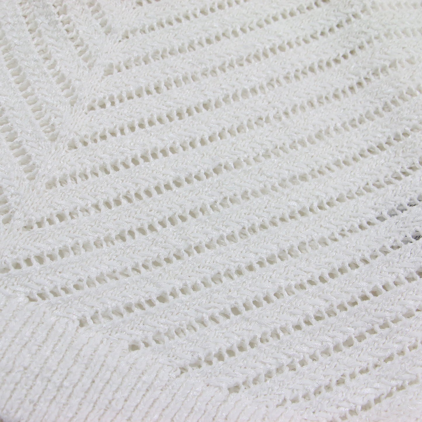 24春夏 オープンステッチ シェブロン コットン セーター / ニット プルオーバー 長袖 クルーネック 透かし編み