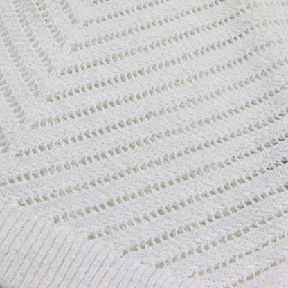 24春夏 オープンステッチ シェブロン コットン セーター / ニット プルオーバー 長袖 クルーネック 透かし編み