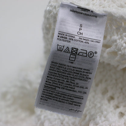 24春夏 オープンステッチ シェブロン コットン セーター / ニット プルオーバー 長袖 クルーネック 透かし編み