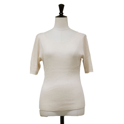 リブ バックVネック プルオーバー ニット / 五分袖 ボートネック