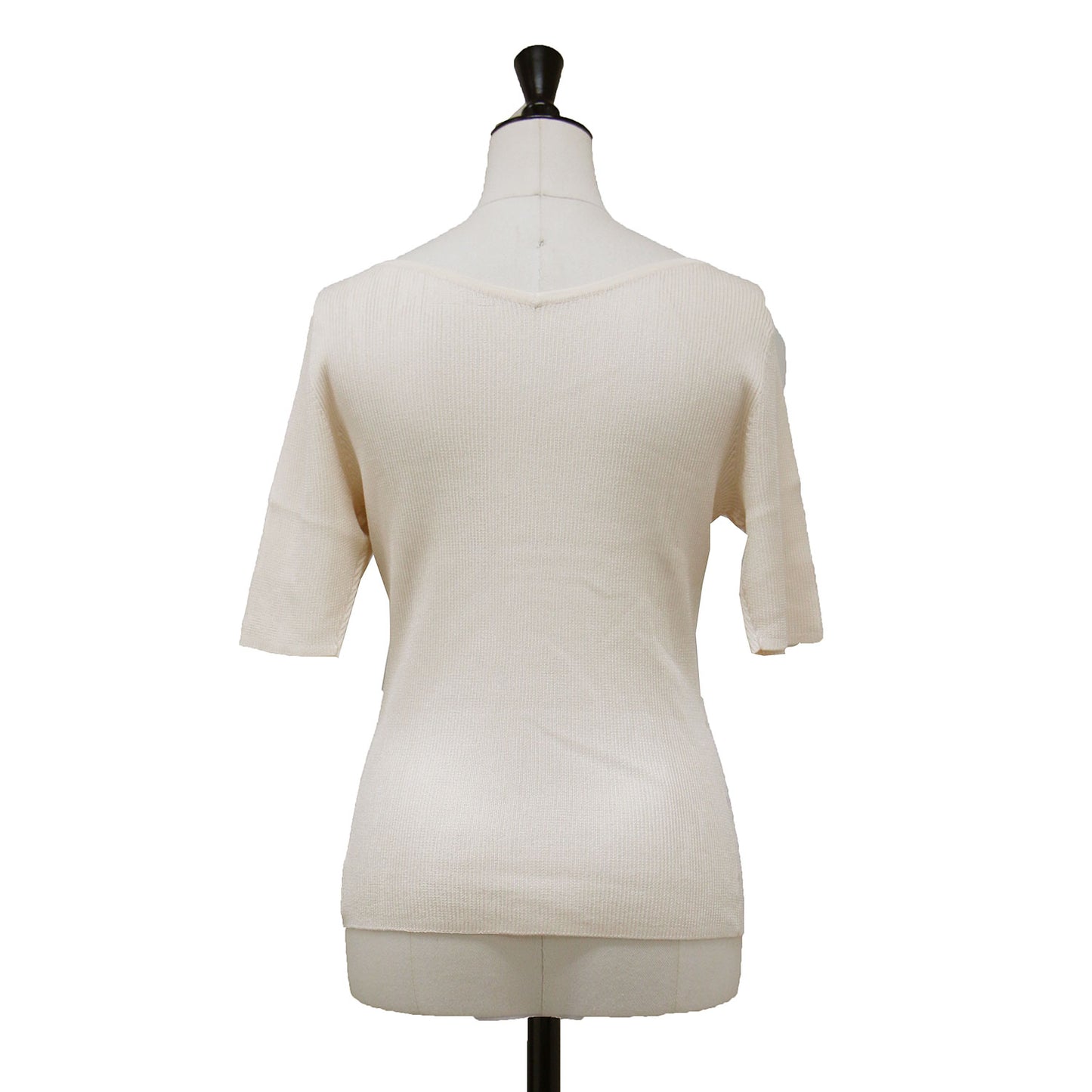 リブ バックVネック プルオーバー ニット / 五分袖 ボートネック