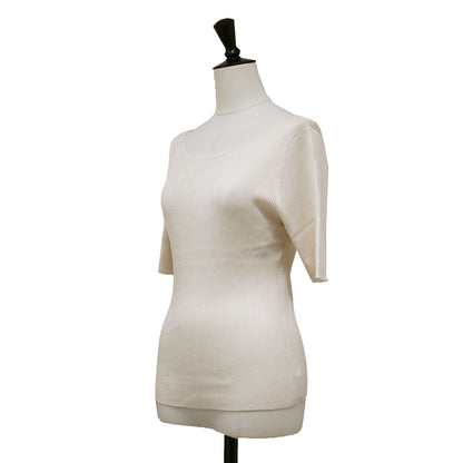 リブ バックVネック プルオーバー ニット / 五分袖 ボートネック