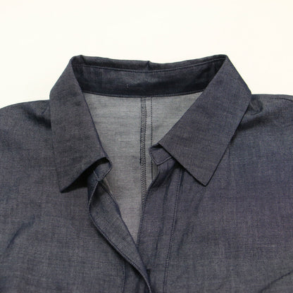 23春夏 ライトデニム シャツ フレア ワンピース / ミディ丈 半袖 ベルト シャンブレー コットン リネン