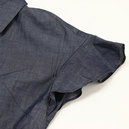 23春夏 ライトデニム シャツ フレア ワンピース / ミディ丈 半袖 ベルト シャンブレー コットン リネン