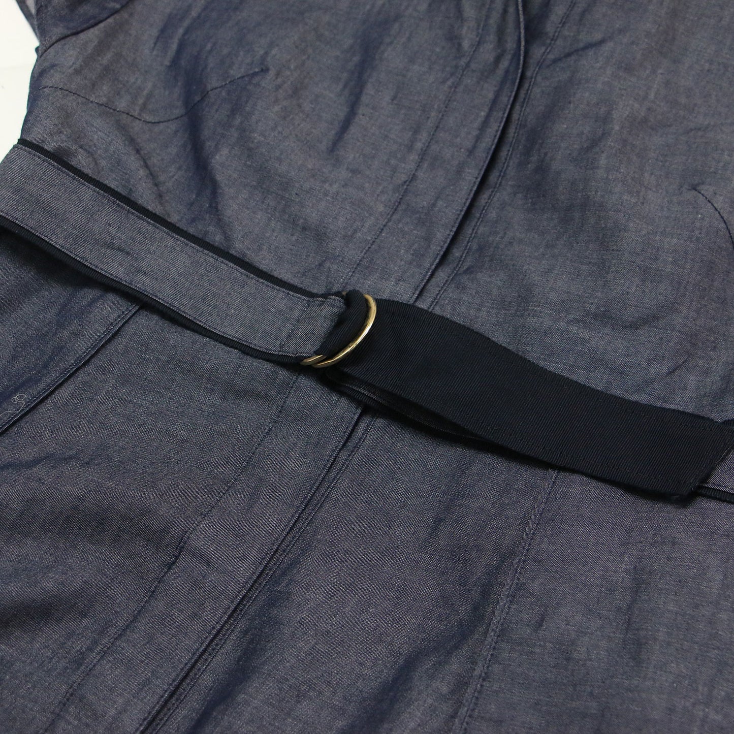 23春夏 ライトデニム シャツ フレア ワンピース / ミディ丈 半袖 ベルト シャンブレー コットン リネン