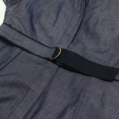 23春夏 ライトデニム シャツ フレア ワンピース / ミディ丈 半袖 ベルト シャンブレー コットン リネン