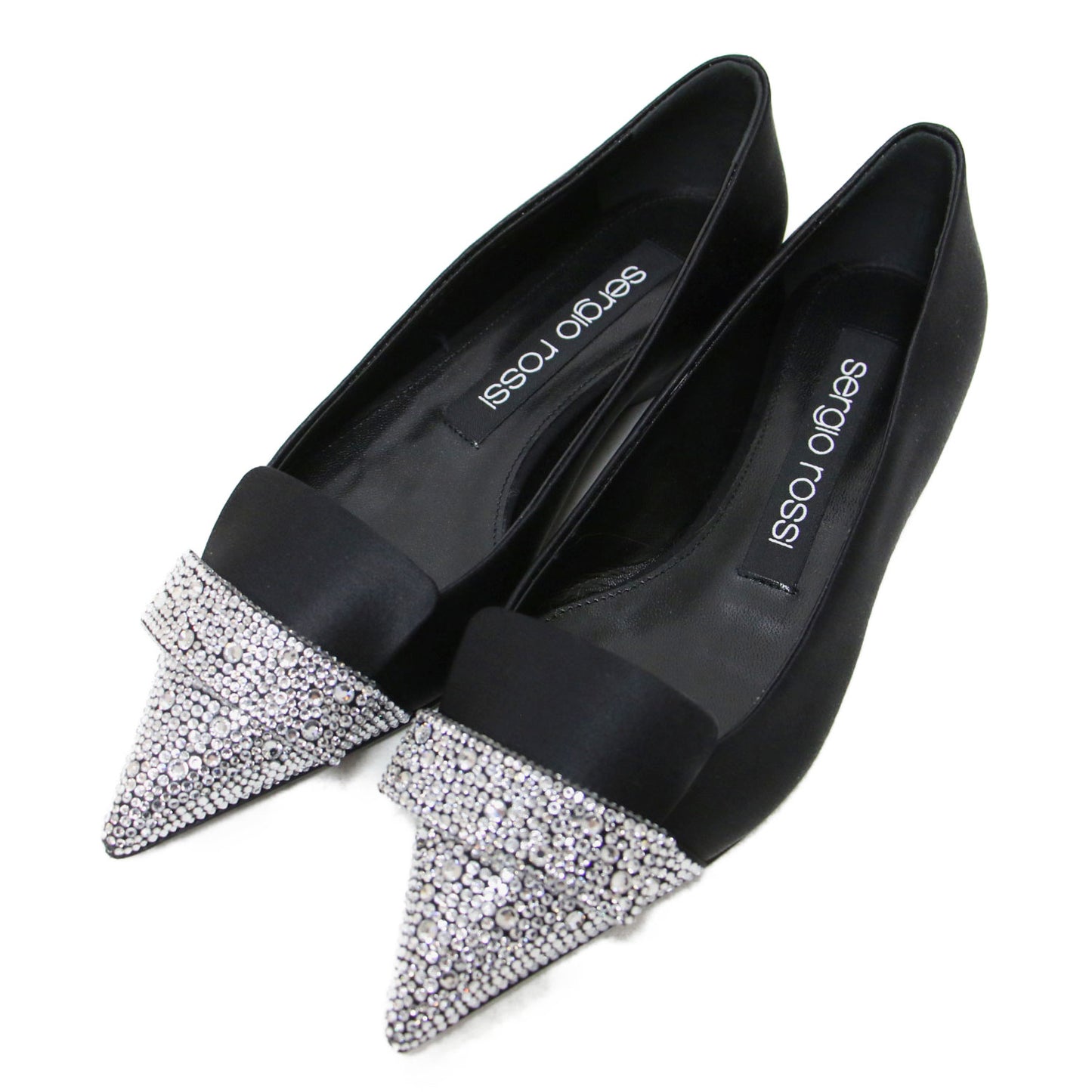 SR1 ビジュー付き フラット パンプス / シューズ ポインテッドトゥ サテン