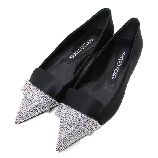 SR1 ビジュー付き フラット パンプス / シューズ ポインテッドトゥ サテン