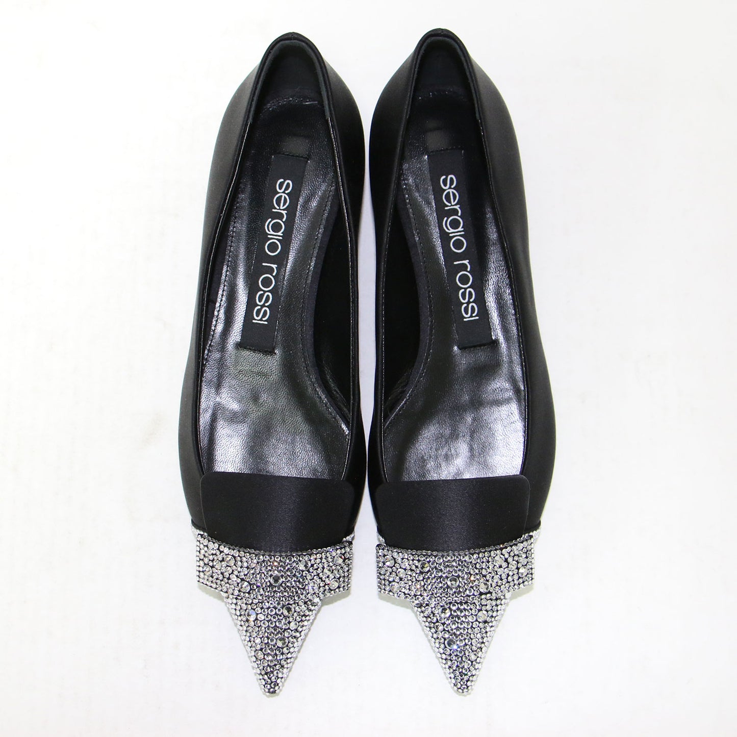 SR1 ビジュー付き フラット パンプス / シューズ ポインテッドトゥ サテン