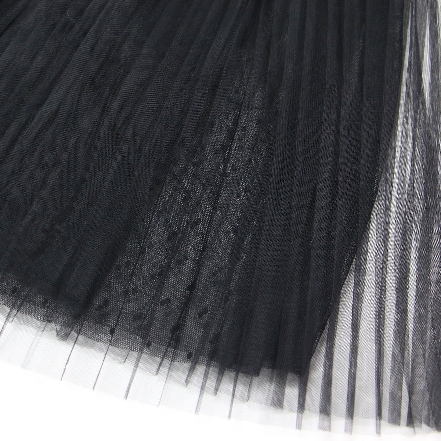 24秋冬 チュール プリーツ スカート / ロング 切替 ドット柄 フレア
