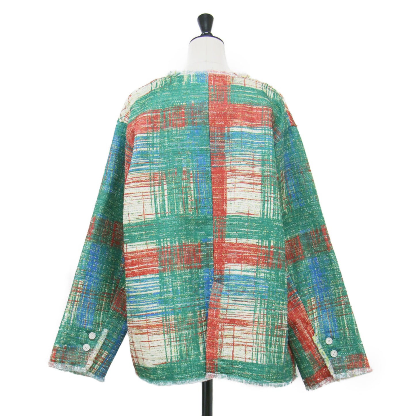 24春夏 レディライク プリント ツイード ジャケット / LADY LIKE PRINT TWEEDS JACKET ノーカラー 長袖 フリンジ