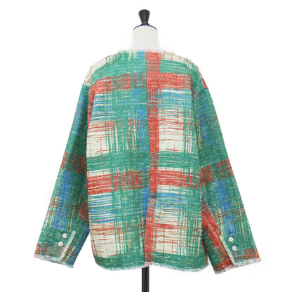 24春夏 レディライク プリント ツイード ジャケット / LADY LIKE PRINT TWEEDS JACKET ノーカラー 長袖 フリンジ