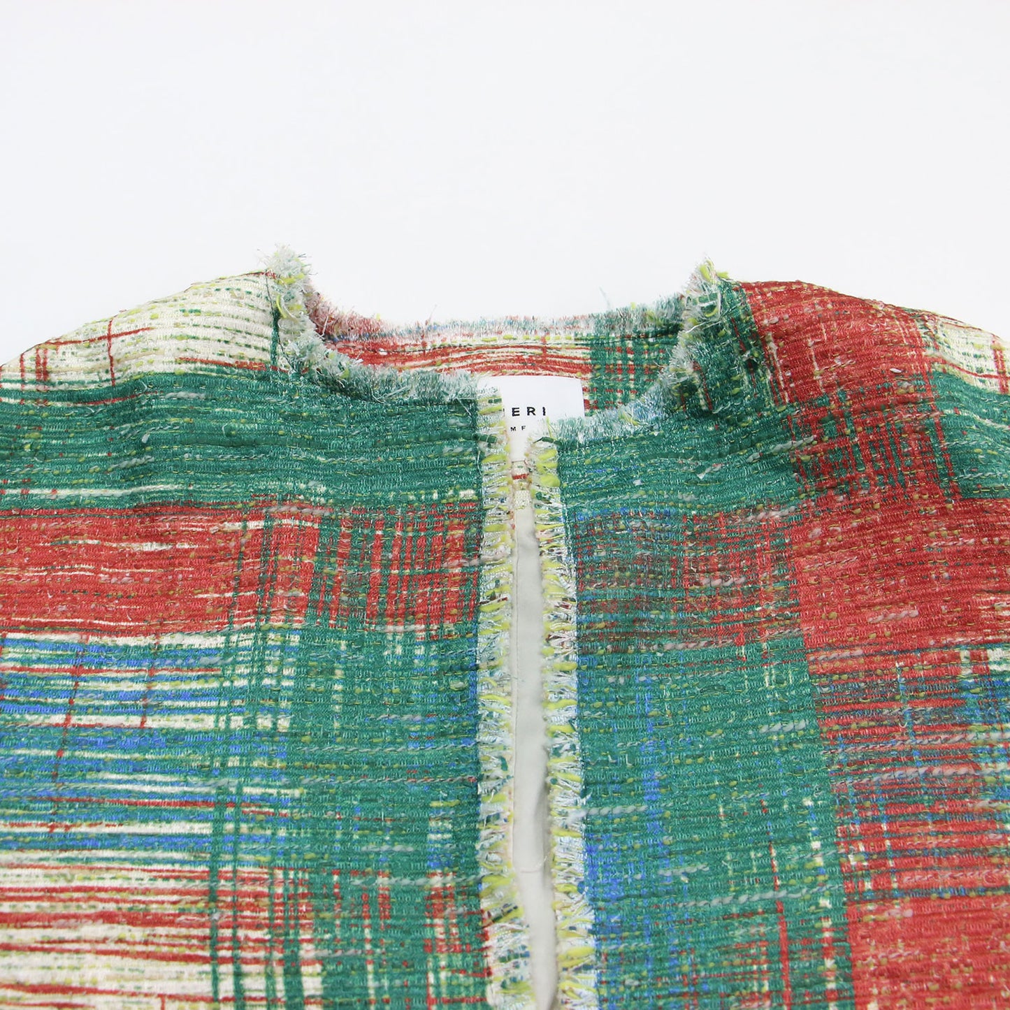 24春夏 レディライク プリント ツイード ジャケット / LADY LIKE PRINT TWEEDS JACKET ノーカラー 長袖 フリンジ