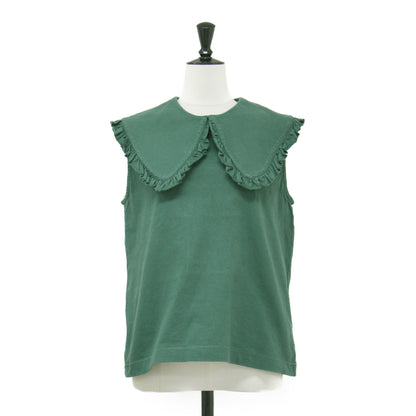 21春夏 ピーターパンカラー ノースリーブ カットソー / SUPER FINE DRY PURITAN COLLAR BLOUSE ブラウス フリル コットン