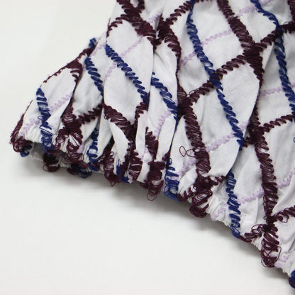 20秋冬 チェック柄 刺繍 オフショルダー ブラウス / プルオーバー クロップド丈 長袖 コットン