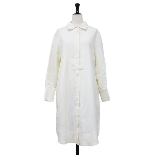 ミディ シャツ ワンピース / ひざ丈 長袖 レギュラーカラー ラウンドヘム