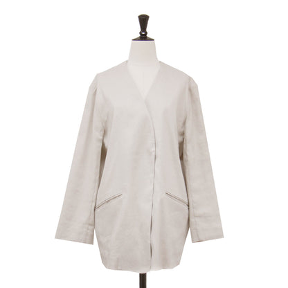 25春夏 リネン ノーカラー ジャケット / Vネック 長袖 ストレッチ