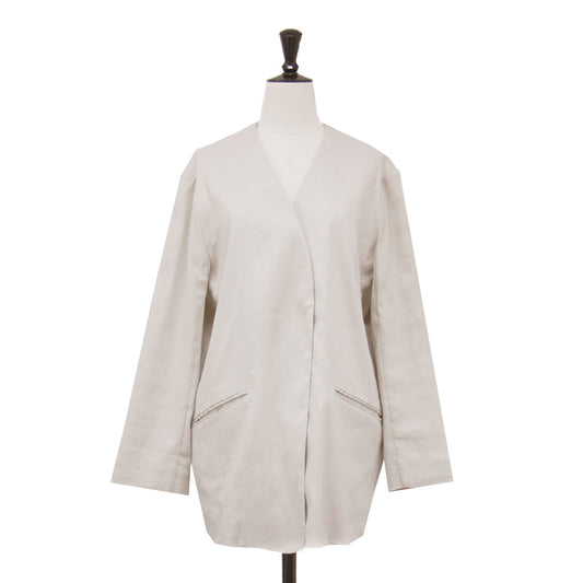 25春夏 リネン ノーカラー ジャケット / Vネック 長袖 ストレッチ