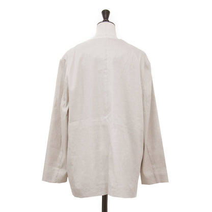 25春夏 リネン ノーカラー ジャケット / Vネック 長袖 ストレッチ