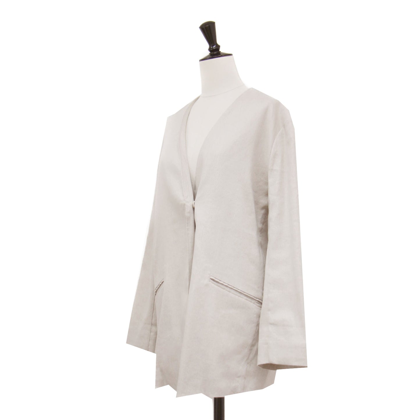 25春夏 リネン ノーカラー ジャケット / Vネック 長袖 ストレッチ