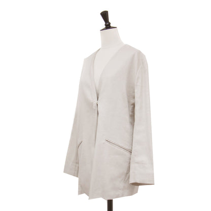 25春夏 リネン ノーカラー ジャケット / Vネック 長袖 ストレッチ