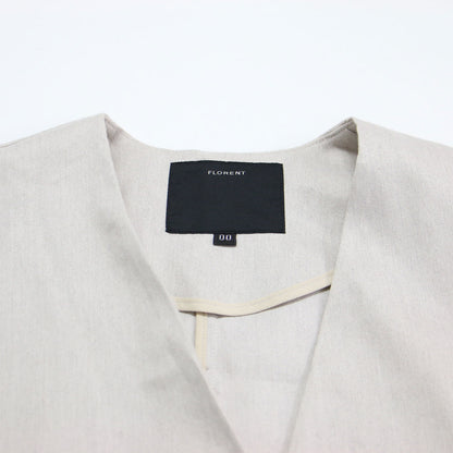 25春夏 リネン ノーカラー ジャケット / Vネック 長袖 ストレッチ